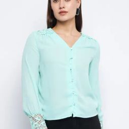 MADAME Sea Green Regular Fit Shirt-image-61