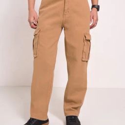 People By Pantaloons Brown Cotton Loose Fit Cargo Jeans-image-34