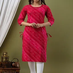ROPADEMODA Bandhani Printed Mandarin Collar Pure Cotton Straight Kurta-picture-52