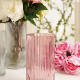 Pure Home and Living Pink Glass Ribbed Straight Vase-image-76