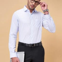 Peregrine by Pantaloons Baby Blue Cotton Slim Fit Checks Shirt-image-36