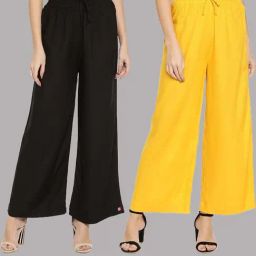 TWIN BIRDS Black & Yellow Mid Rise Palazzos - Pack Of 2-picture-10