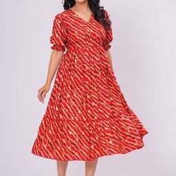 DECORIS Women Cotton Lehariya Striped Fit & Flare Midi Dress-picture-37