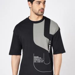 Sf Jeans By Pantaloons Black Cotton Loose Fit Printed T-Shirt-picture-12