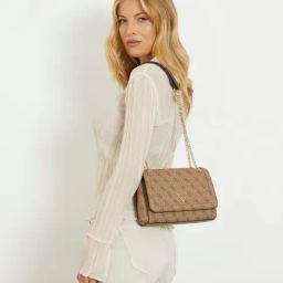 GUESS Latte Brown Noelle Printed Shoulder Bag-24