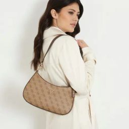 GUESS Latte Brown Noelle Printed Hobo Bag-image-39