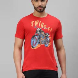Royal Enfield Red Regular Fit Twins FT Print T-Shirt-image-86
