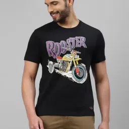 Royal Enfield Black Regular Fit Rooster Print T-Shirt-image-75
