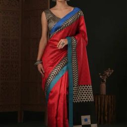 Saree Mall Red Silk Printed Saree With Unstitched Blouse-picture-28