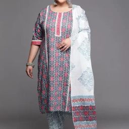 Extra Love By Libas Blue & White Cotton Floral Print Kurta Salwar Set With Dupatta-image-36