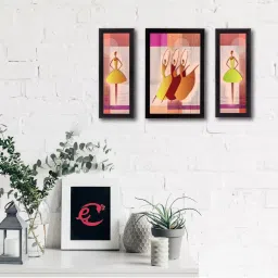 eCraftIndia Set of 3 Abstract Dancing Lady Satin Matt Texture UV Art Painting image 1