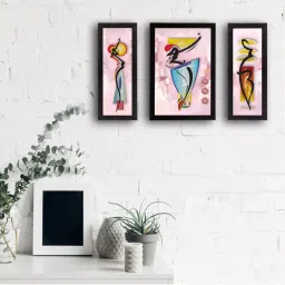 eCraftIndia Set of 3 Abstract Dancing Lady Satin Matt Texture UV Art Painting image 1