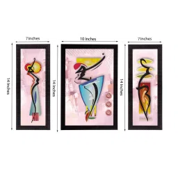 eCraftIndia Set of 3 Abstract Dancing Lady Satin Matt Texture UV Art Painting image 3