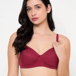 Clovia Maroon Polyamide Solid Padded Full Cup Wire Free T-Shirt Bra-15