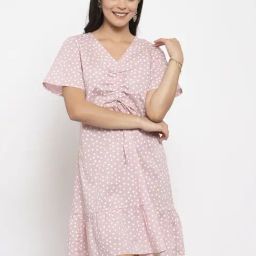 KASSUALLY Pink & White Cotton Printed A Line Dress-image-24