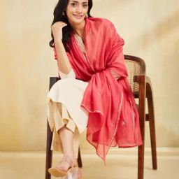 Fabindia Red Regular Fit Embroidered Dupatta image 2