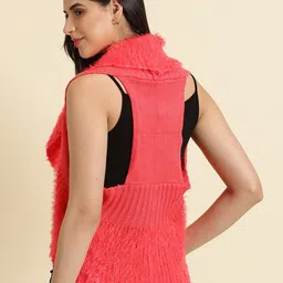 SHOWOFF Self Design Wool Sleeveless Open Front Shrug image 4