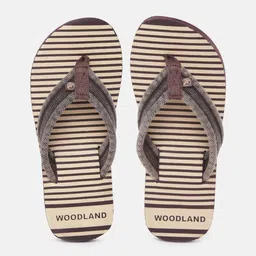 Woodland Men Beige & Burgundy Striped Thong Flip-Flops-48