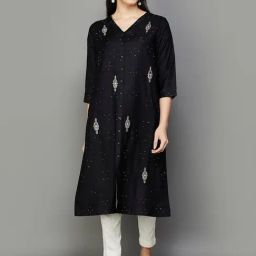 Melange by Lifestyle Black Embroidered Straight Kurta-image-96