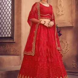 Warthy Ent Embroidered Thread Work Semi-Stitched Lehenga & Unstitched Blouse With Dupatta image 2