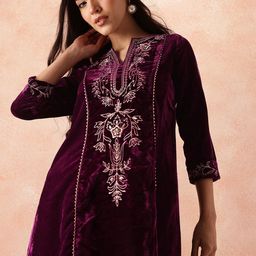 all about you Velvet Finish Floral Embroidered Gotta Patti Kurta with Trousers-picture-24