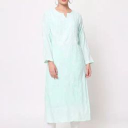 PARAMOUNT CHIKAN Sea Green Embroidered Straight Kurta-image-43