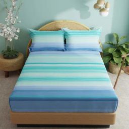 Bianca Callista Blue & Turquoise Cotton 180 TC King Bedsheet with Pillow Cover-image-19