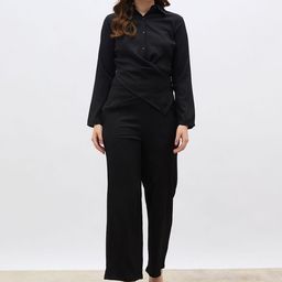 Styli Shirt Collar Wrap Shirt With Trousers-image-74