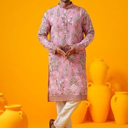 SOJANYA LUXE Men Embroidered Thread Work Georgette Kurta-picture-17