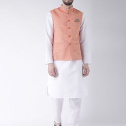 Hangup Men Orange & White Solid Kurta with Pyjamas-image-76