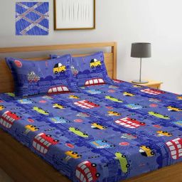 Klotthe Printed Blue 210 TC Cotton Blend Double 2 Bed Sheets with 4 Pillow Covers-image-78