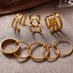 TheVineGirl Women Gold Plated Eight Piece Western Designs Ring Set-picture-5