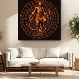 999Store Black & Orange Colored Lord Hanuman Printed Canvas Wall Art-image-86