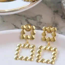 Johori Square Golden Dangler Earrings-image-5