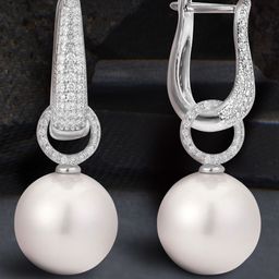 Peora Silver Plated Cubic Zirconia & Pearl Studded Hoop Earrings-picture-26