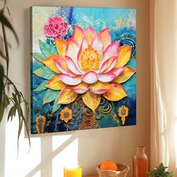 Art Street Blue & Yellow Single Piece Canvas Floral and Botanical Wall Paintings-picture-11