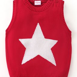 Babyhug Knit Sleeveless Sweater Star Design - Red-image-76