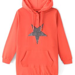 Pine Kids Cotton Looper Hooded Sweatshirt with Kangaroo Pocket & Star Sequin- Orange-image-75