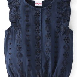 Babyhug Sleeveless Woven Top with Embroidery Detailing - Navy Blue-image-40