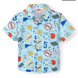 Babyhug Cotton Knit Half Sleeves Regular Collar Shirt Text Printed - Blue-image-51