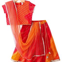 Babyhug Woven Half Sleeves Kotta Printed Choli & Lehenga Set with Dupatta & Border Detailing - Orange-image-9