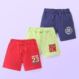 Doodle Poodle 100% Cotton Knit Above Knee Length Shorts with Text Print Pack of 3 - Multicolour-picture-13