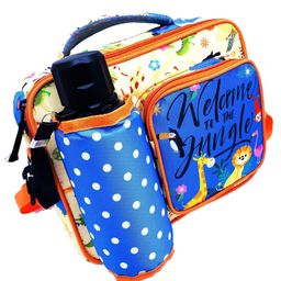 Echo Boomers Jungle Print Insulated Tiffin Lunch Bags for Kids with Multi Zipper Pockets - Pack of 1-picture-26