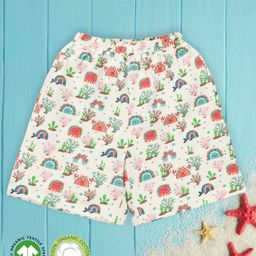 Pranava 100% Organic Cotton   Fish & Water Plants Printed  Shorts - White-image-76