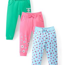 Doodle Poodle 100% Cotton Full Length Lounge Pant Floral Print Pack of 3 - Pink Blue & Green-image-86