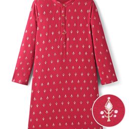 EARTHY TOUCH Single Jersey Knit Full Sleeves Floral Printed Kurta - Red-image-85