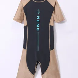 Bosky Swimwear Half Sleeves Legged Swimsuit Text Print - Beige-picture-16