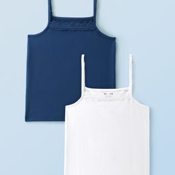 Honeyhap Premium Cotton Solid Colour Slips With Bio Finish Pack of 2 - White & Navy Blue-image-78