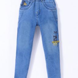 Olio Kids Denim Woven Full Length  Jeans with Text Print- Blue-image-40
