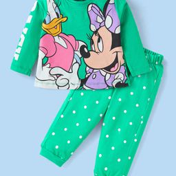 Babyhug Disney Single Jersey Knit Full Sleeves Night Suit with Minnie Mouse Print - Light Green-image-109